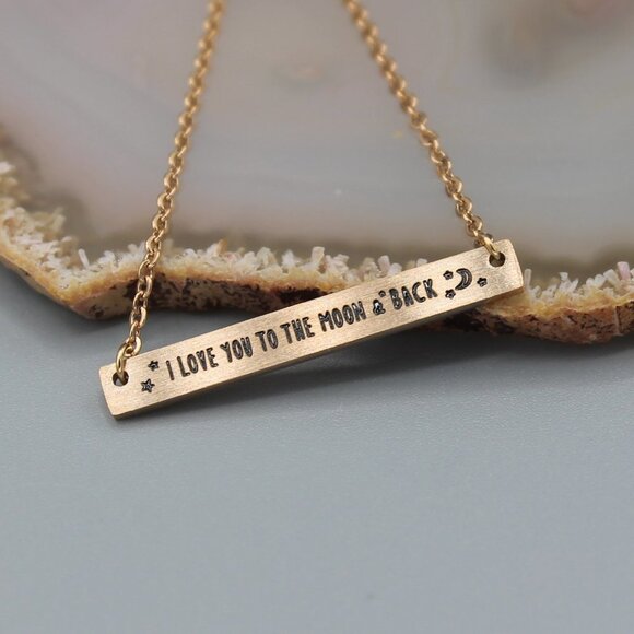 Necklace jewelry I Love You to the moon and back rose gold tone bar pendant - Picture 1 of 7